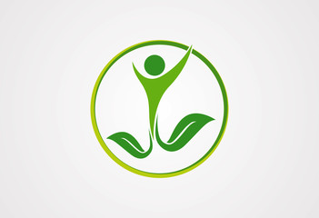 Active people in circle leaf ecology vector logo