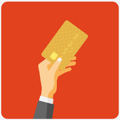 Flat design style illustration. Hand hold credit card to pay. Ve