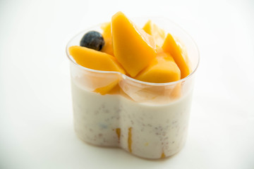 Delicious dessert with mango mousse