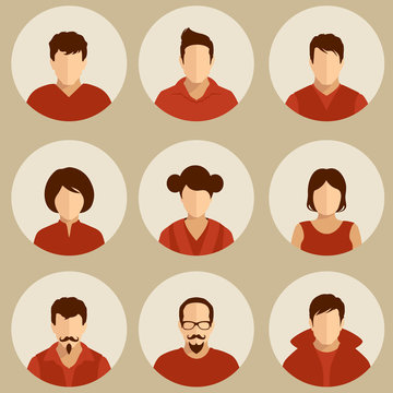 set of flat avatar, vector people icon,