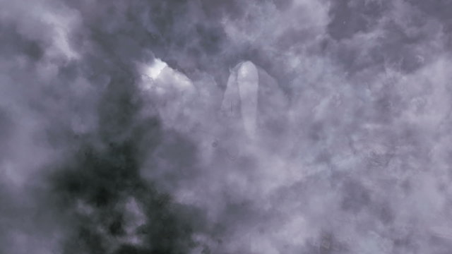 aircraft flying over cloudy sky over city