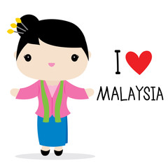 Malaysia Woman National Dress Cartoon Vector