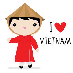 Vietnam Women National Dress Cartoon Vector