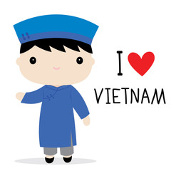 Vietnam Men National Dress Cartoon Vector