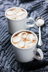 vintage Cup of hot cocoa or hot chocolate with marshmallows