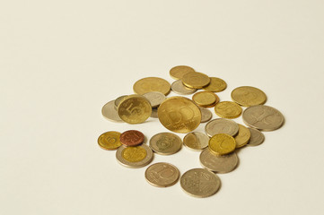 Pile of old coins of different countries and different nominals