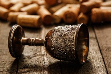 Medieval goblet and wine corks