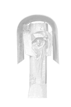 Modernes Holzkreuz mit Madonnenfigur