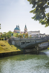 Beautiful street in Ljubljana old town Slovenia.