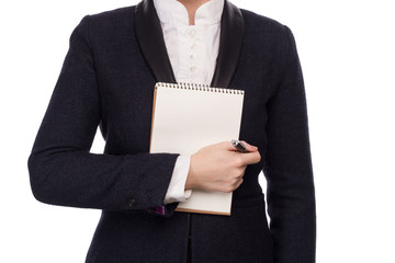 Hands In A Business Suit Holding A Pen And Notebook