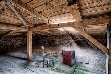 Attic in the destroyed building