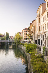 Beautiful street in Ljubljana old town Slovenia.
