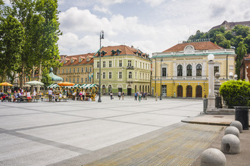 Beautiful street in Ljubljana old town Slovenia.