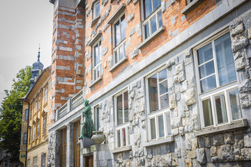Beautiful street in Ljubljana old town Slovenia.