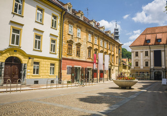Beautiful street in Ljubljana old town Slovenia.