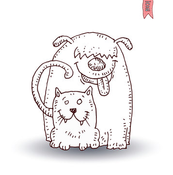 Dog and cat,vector illustration.