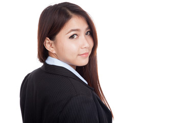 Young Asian businesswoman turn back look at camera