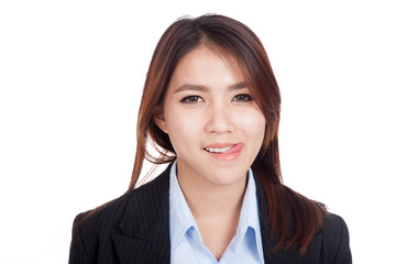 Young Asian businesswoman smile with her tongue out