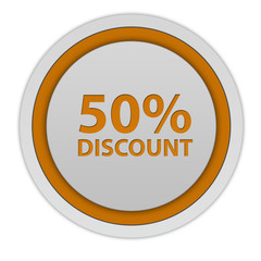 Discount 50 circular icon on white background