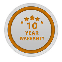 Ten year warranty circular icon on white background