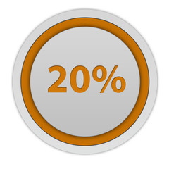 Twenty percent circular icon on white background