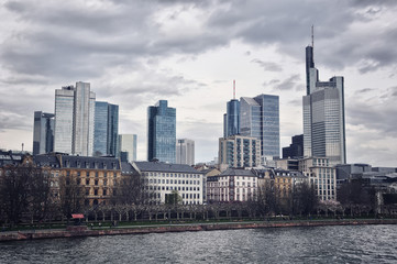 Fototapeta na wymiar Frankfurt Skyline, Germany with heavy clouds