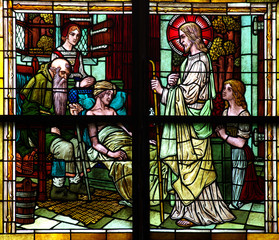 Jesus visiting a sick person (stained glass window)