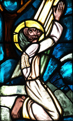 Fototapeta na wymiar Jesus praying (stained glass window)