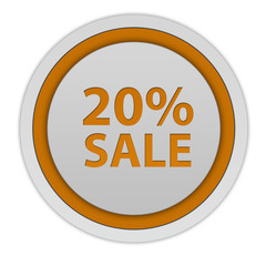 Sale twenty percent circular icon on white background
