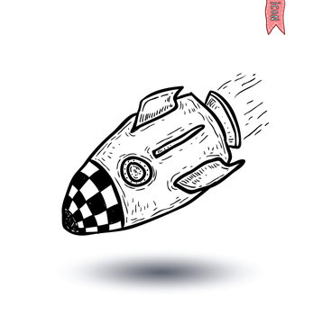Rocket ship cartoon icon, vector illustration.