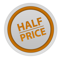 Half price circular icon on white background