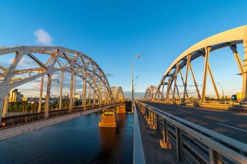 metal bridge for cars and trains
