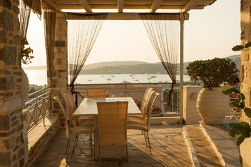 Patio at sunset on the Greek island of Paros