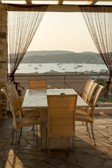 Patio at sunset on the Greek island of Paros