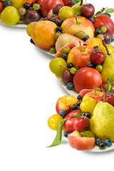 Isolated image of different fruits on plates