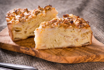 Homemade apple pie with cinnamon and nuts