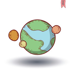 planet icon, hand drawn vector illustration.