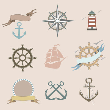 Illustration of set marine icons