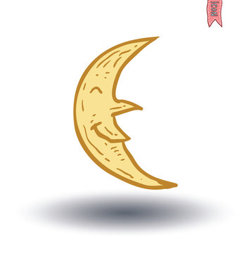 moon icon, hand drawn vector illustration.