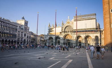Fototapeta premium San Marco square with Campanile and Doge Palace after sunset. Venice, Italy