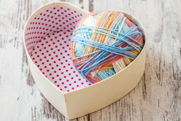 Colorful Ball of Yarn in a heart shape box