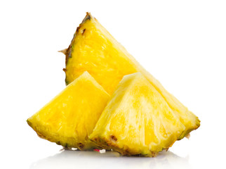 Fresh pineapple fruit slices isolated on white