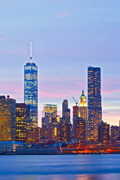 New York City, USA  buildings in Manhattan  at sunset