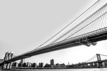New York City, Brooklyn Bridge skyline black and white - 75501050