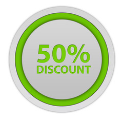 Discount 50 circular icon on white background
