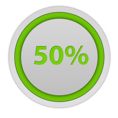 Fivety percent circular icon on white background