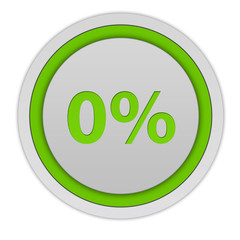 Zero percent circular icon on white background
