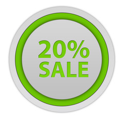 Sale twenty percent circular icon on white background