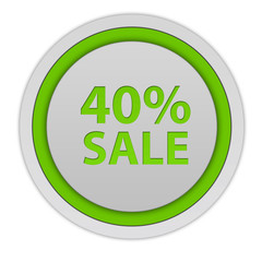 Sale forty percent circular icon on white background