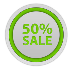 Sale fifty percent circular icon on white background